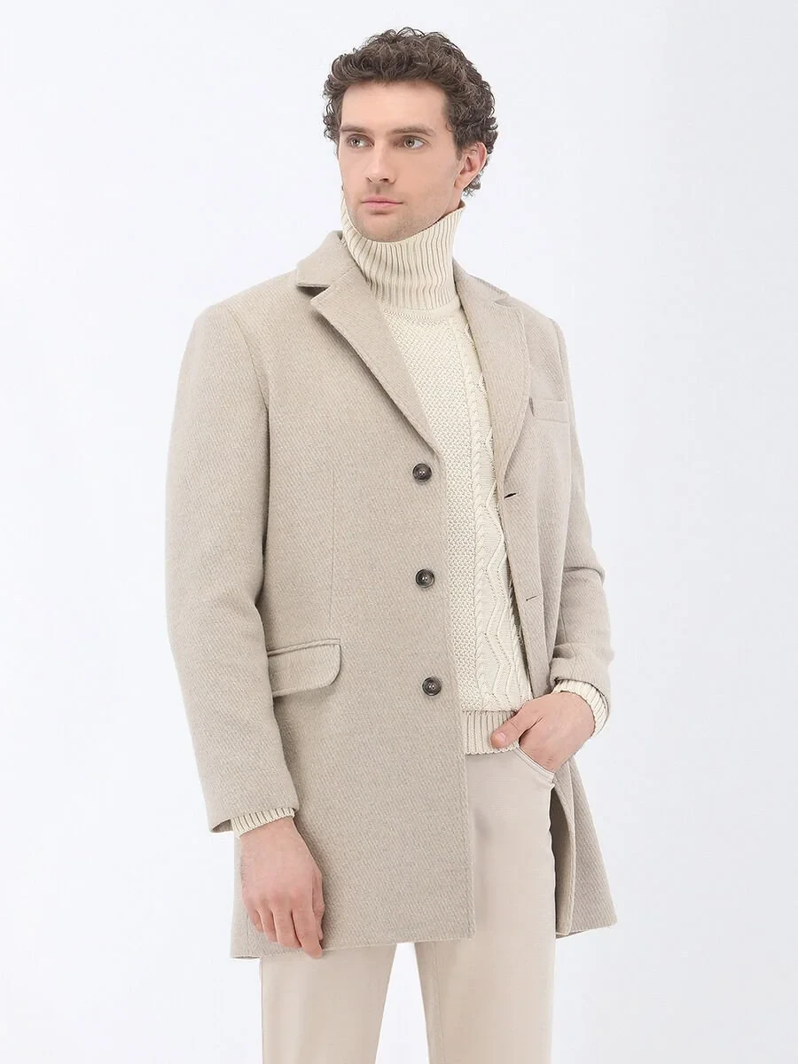 Beige Weaving Overcoat - 1