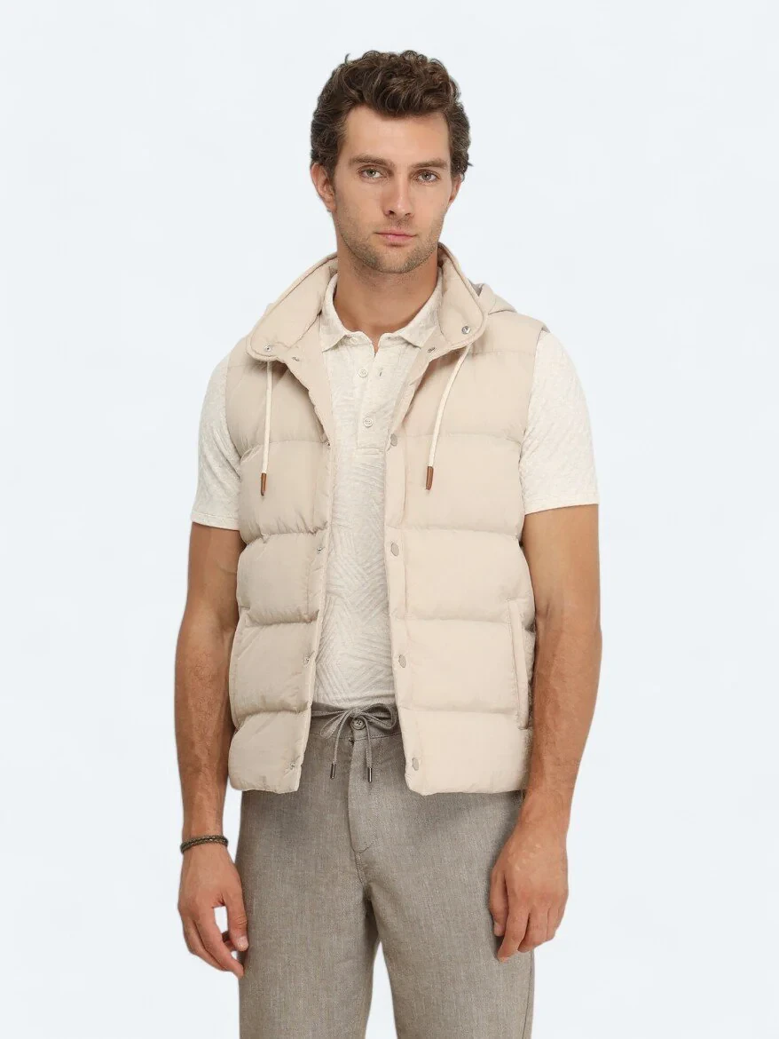 Beige Weaving Puffer Vest - 1