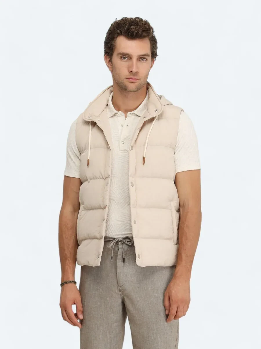 Beige Weaving Puffer Vest - 1