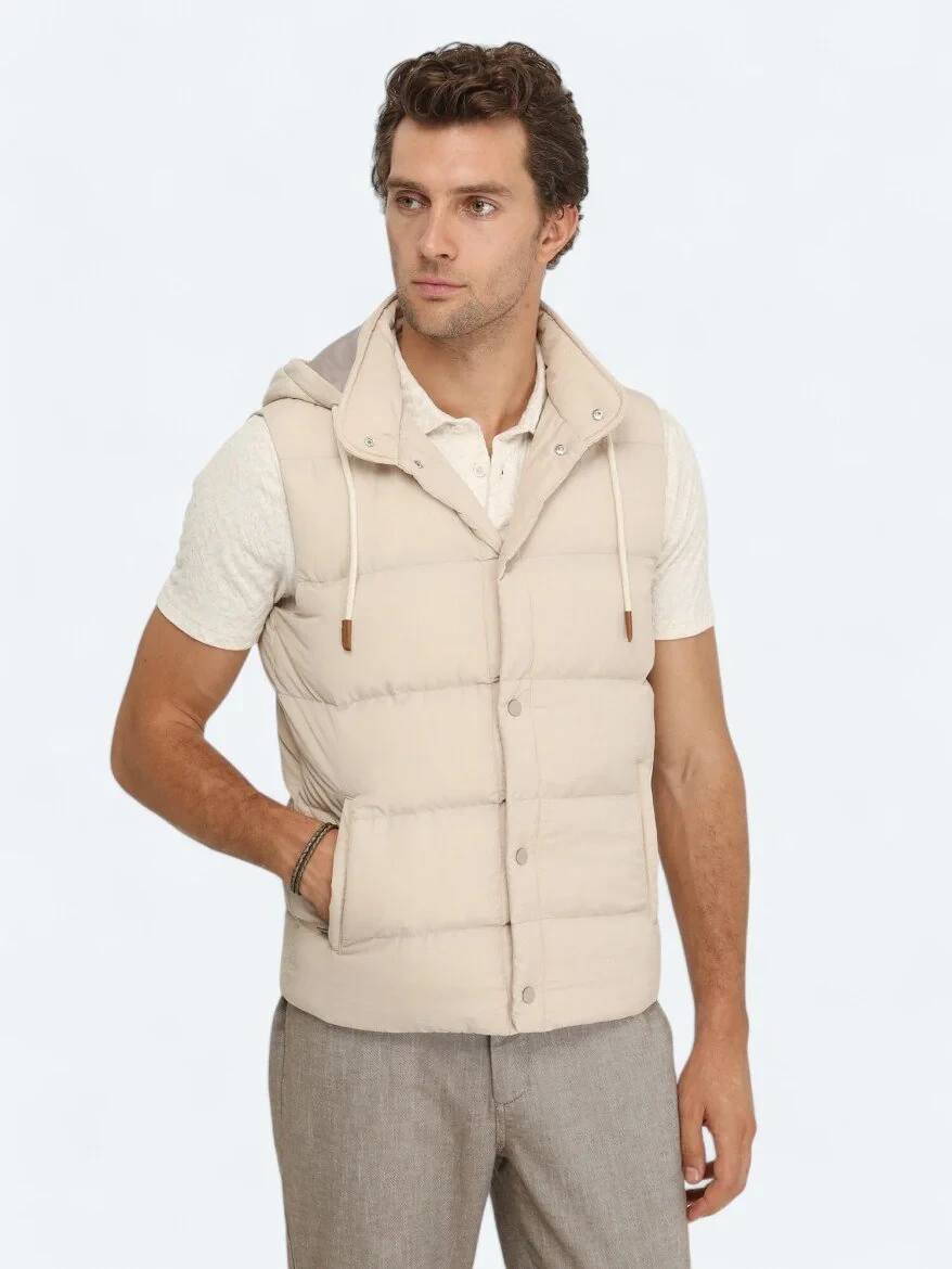 Beige Weaving Puffer Vest - 2