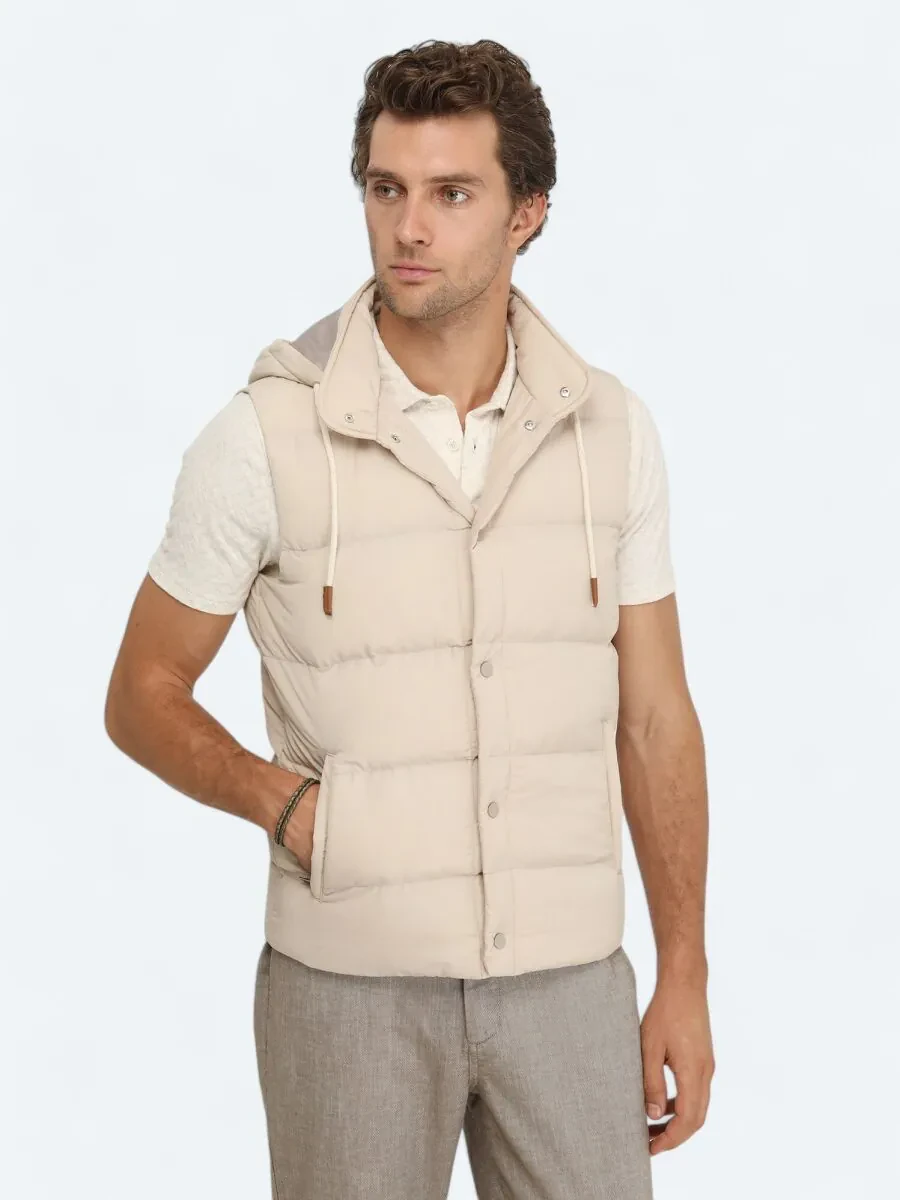 Beige Weaving Puffer Vest - 2