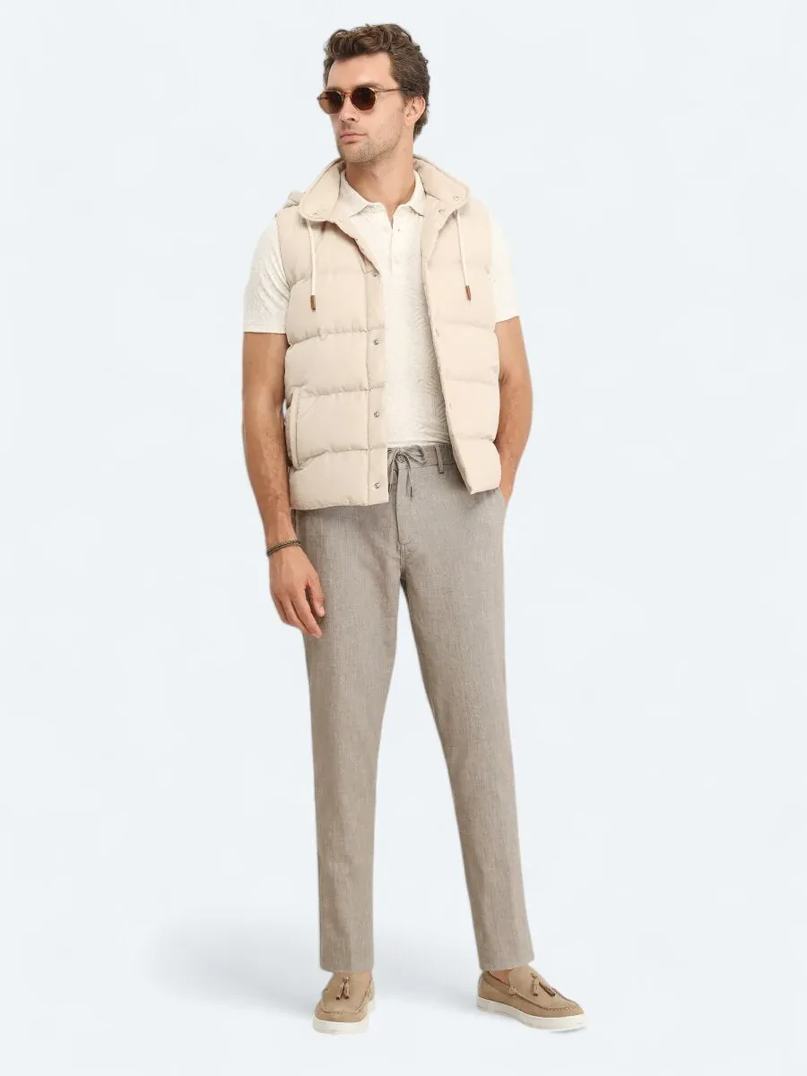 Beige Weaving Puffer Vest - 3