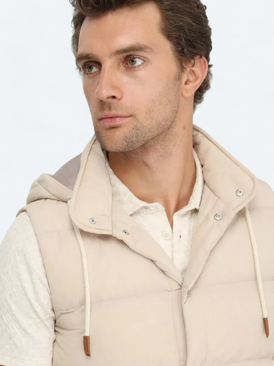 Beige Weaving Puffer Vest - 4