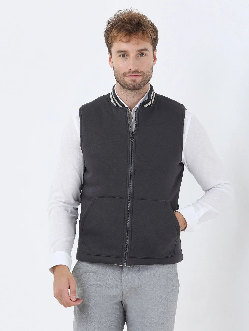 Beige Weaving Puffer Vest - 1