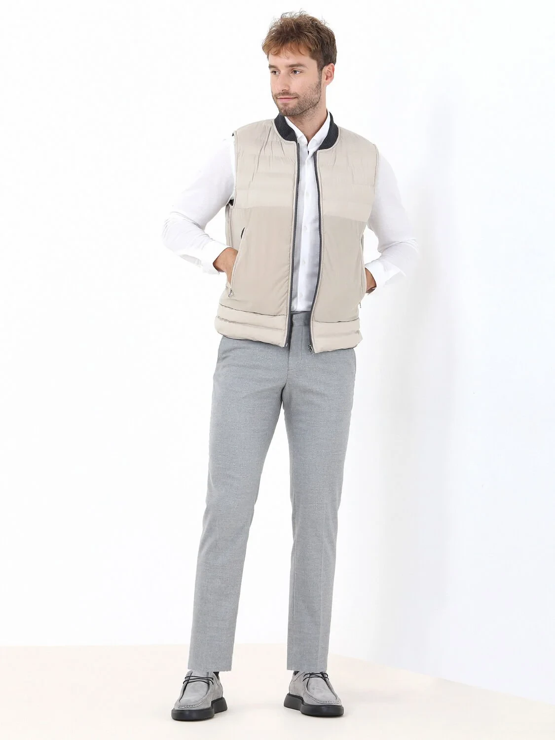 Beige Weaving Puffer Vest - 4
