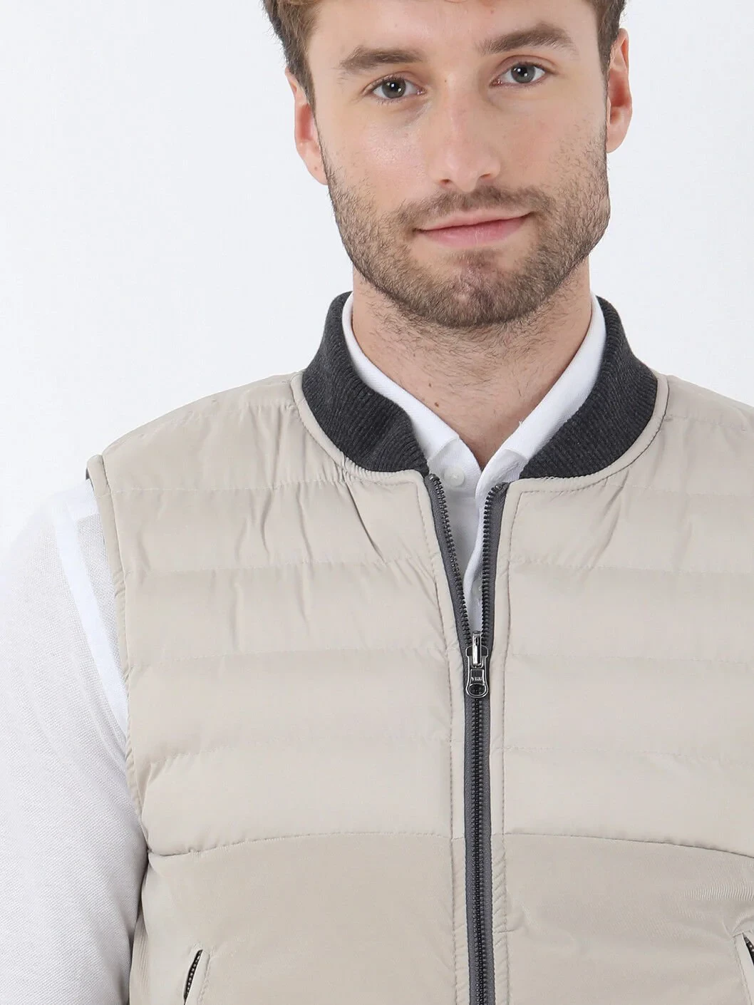Beige Weaving Puffer Vest - 6