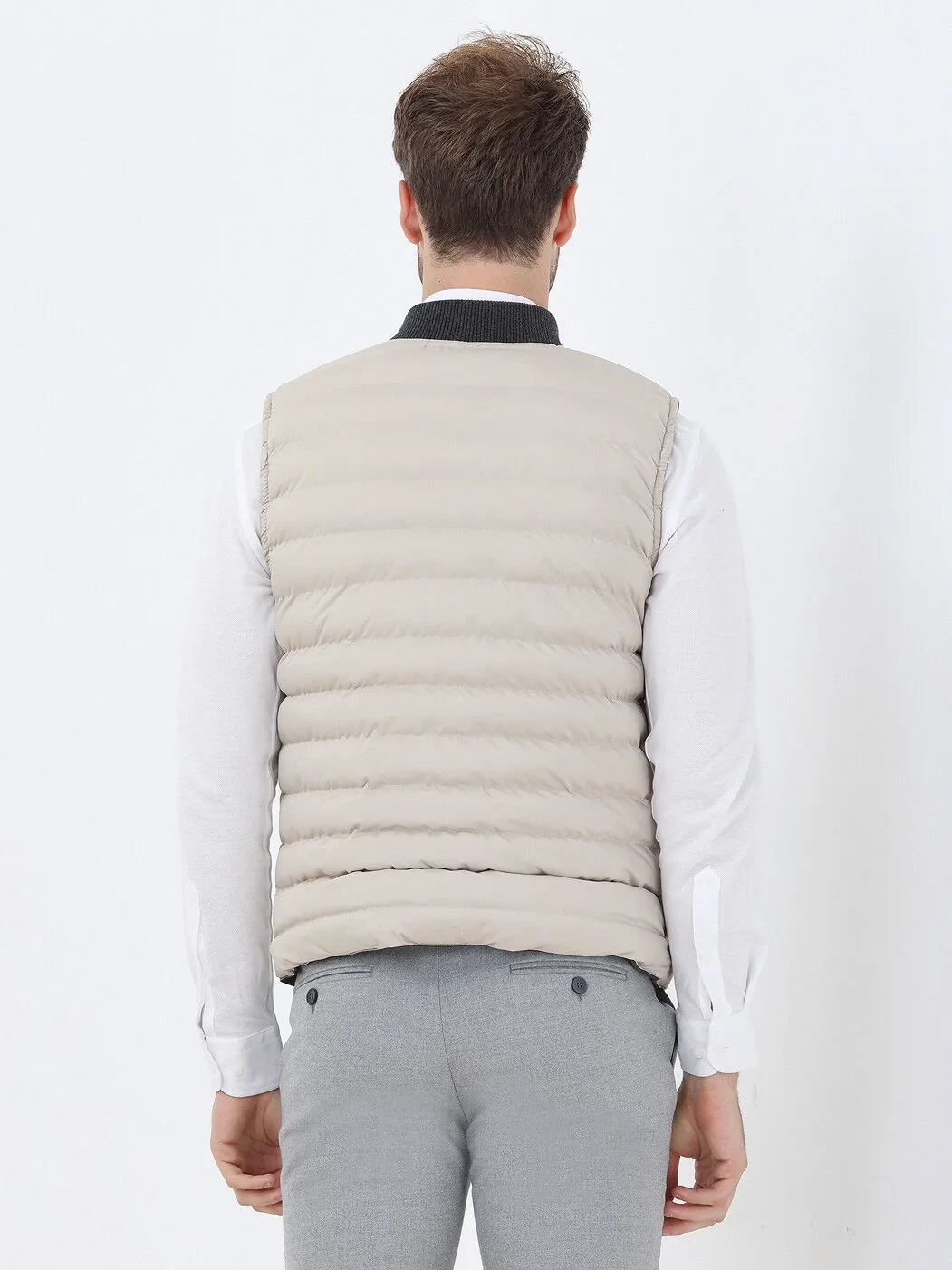 Beige Weaving Puffer Vest - 8