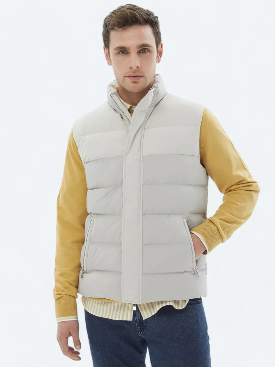 Beige Weaving Puffer Vest - 1