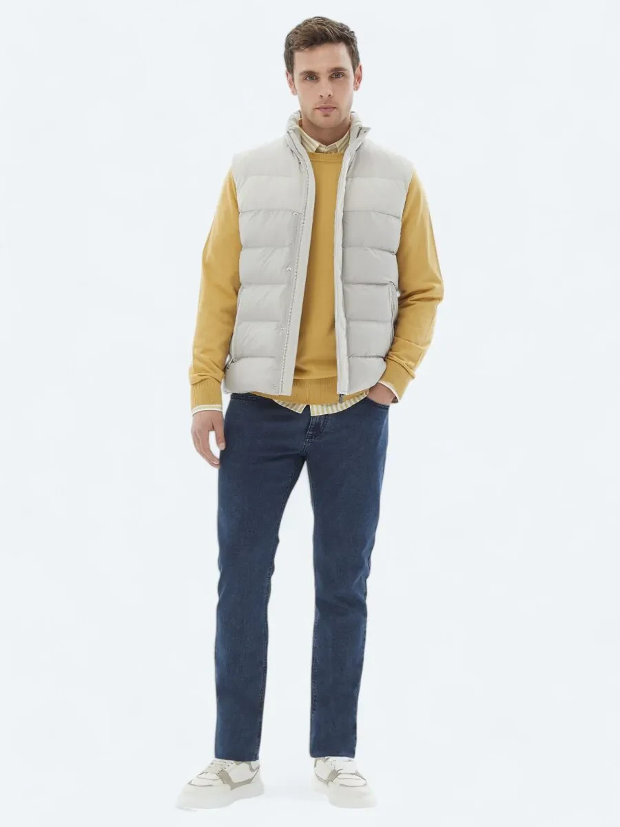 Beige Weaving Puffer Vest - 2