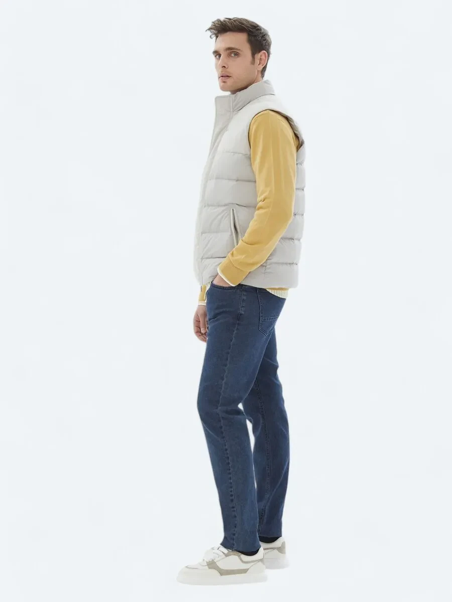Beige Weaving Puffer Vest - 4