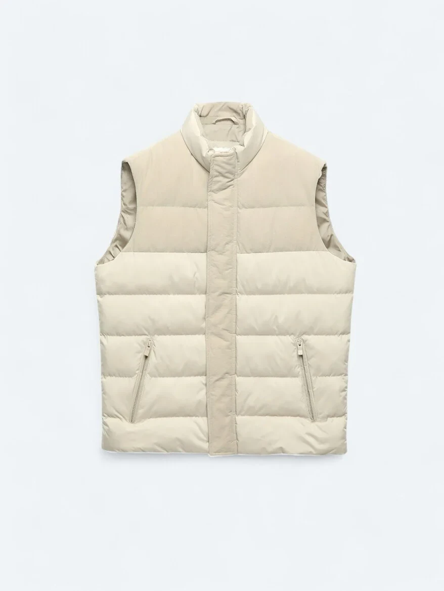 Beige Weaving Puffer Vest - 6