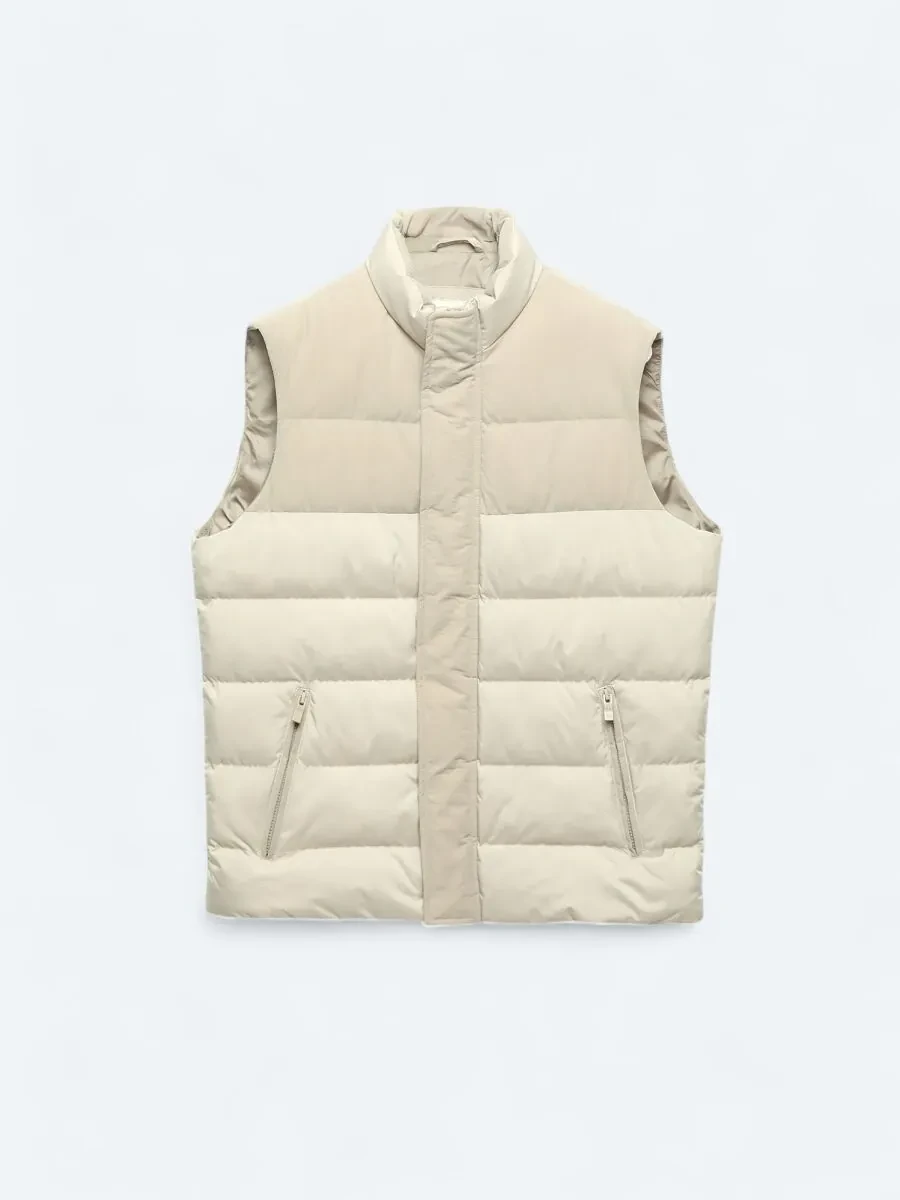 Beige Weaving Puffer Vest - 6