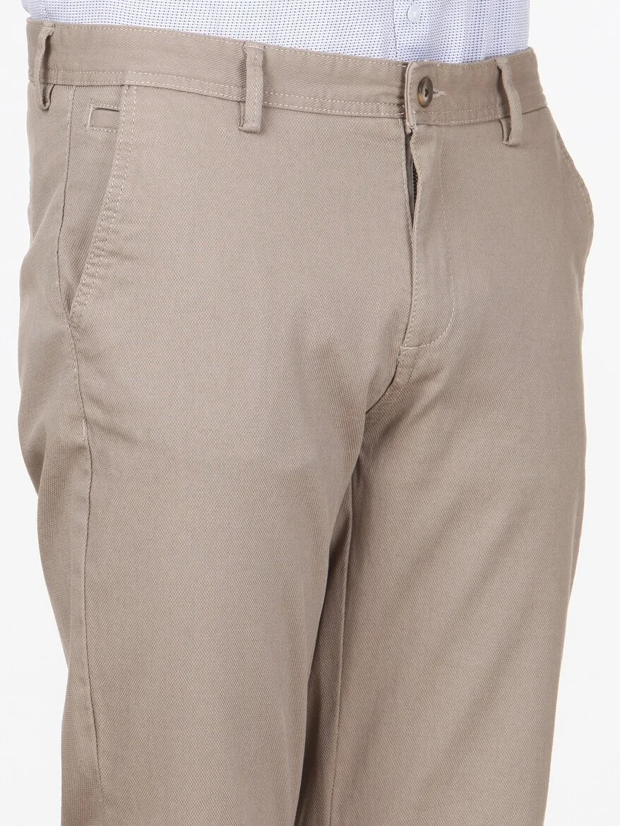 Beige Weaving Regular Fit Casual Cotton Blended Trousers - 3