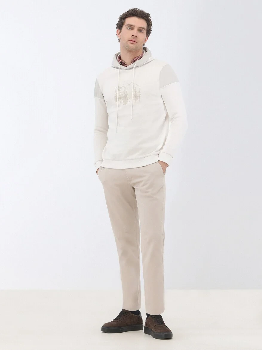 Beige Weaving Regular Fit Casual Cotton Blended Trousers 