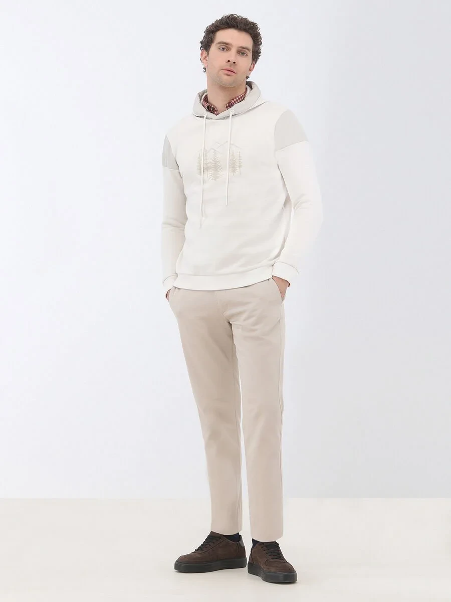 Beige Weaving Regular Fit Casual Cotton Blended Trousers - 4
