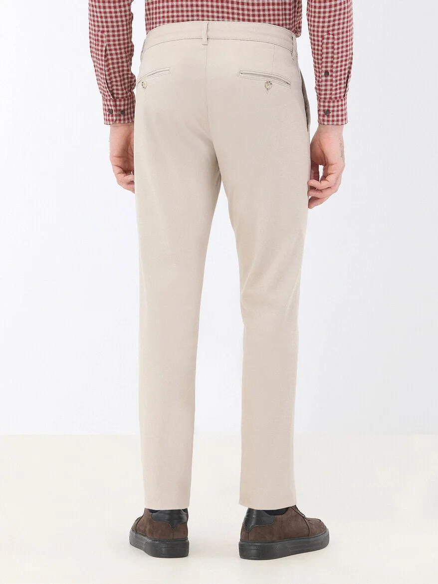 Beige Weaving Regular Fit Casual Cotton Blended Trousers - 5