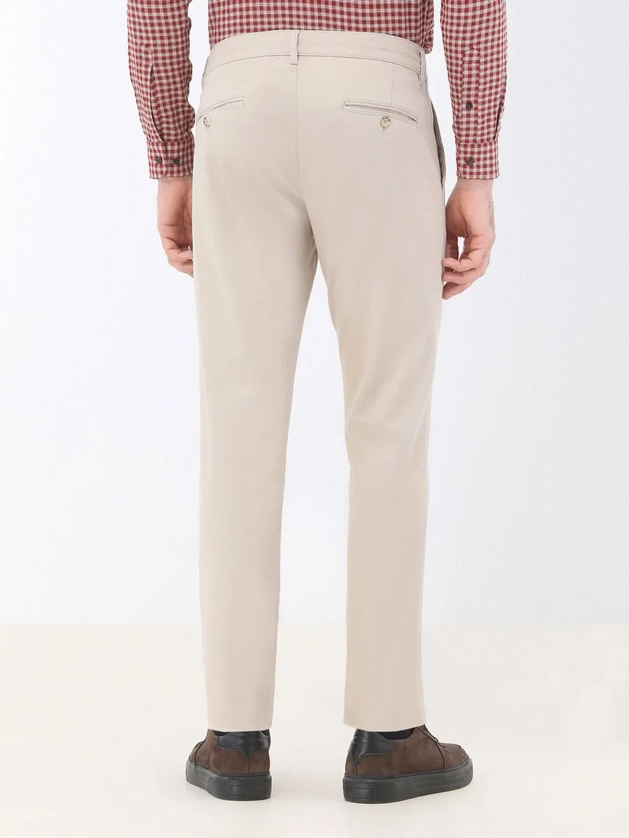 Beige Weaving Regular Fit Casual Cotton Blended Trousers - 5