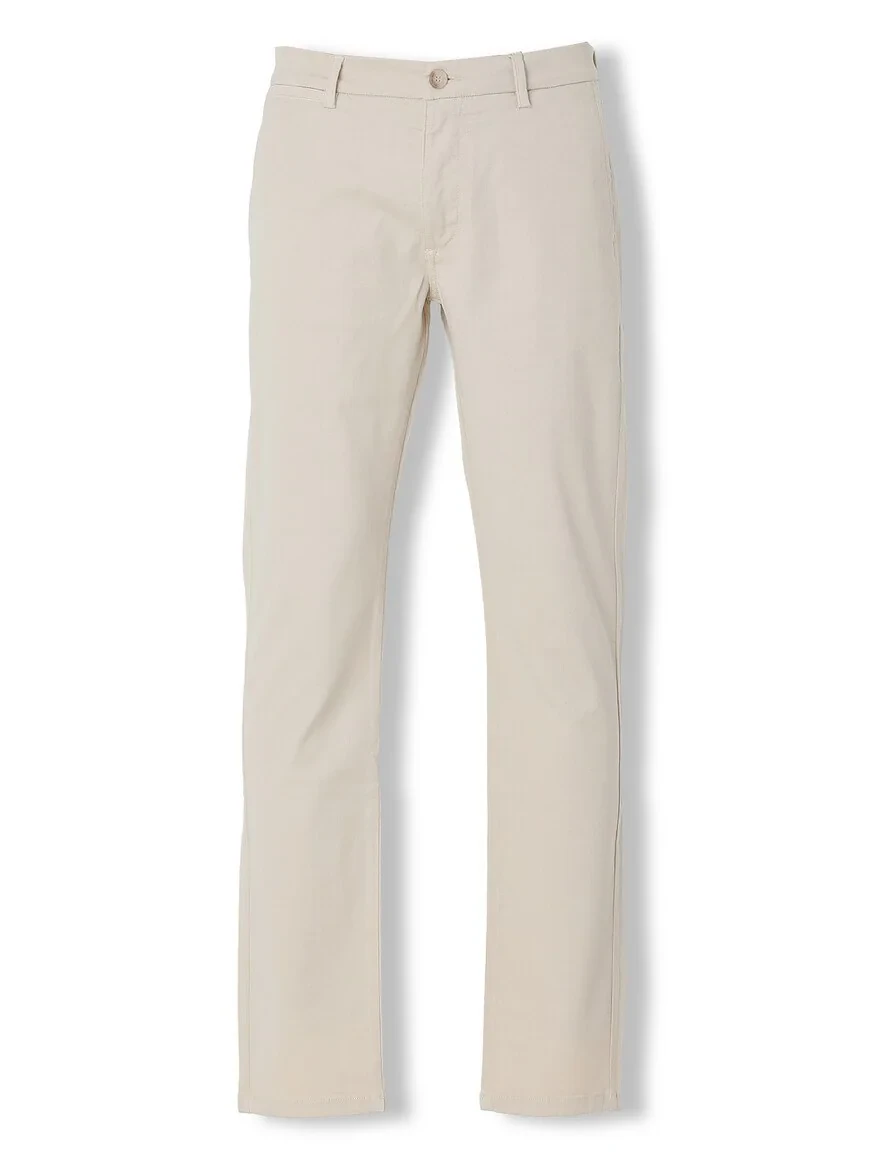 Beige Weaving Regular Fit Casual Cotton Blended Trousers - 6