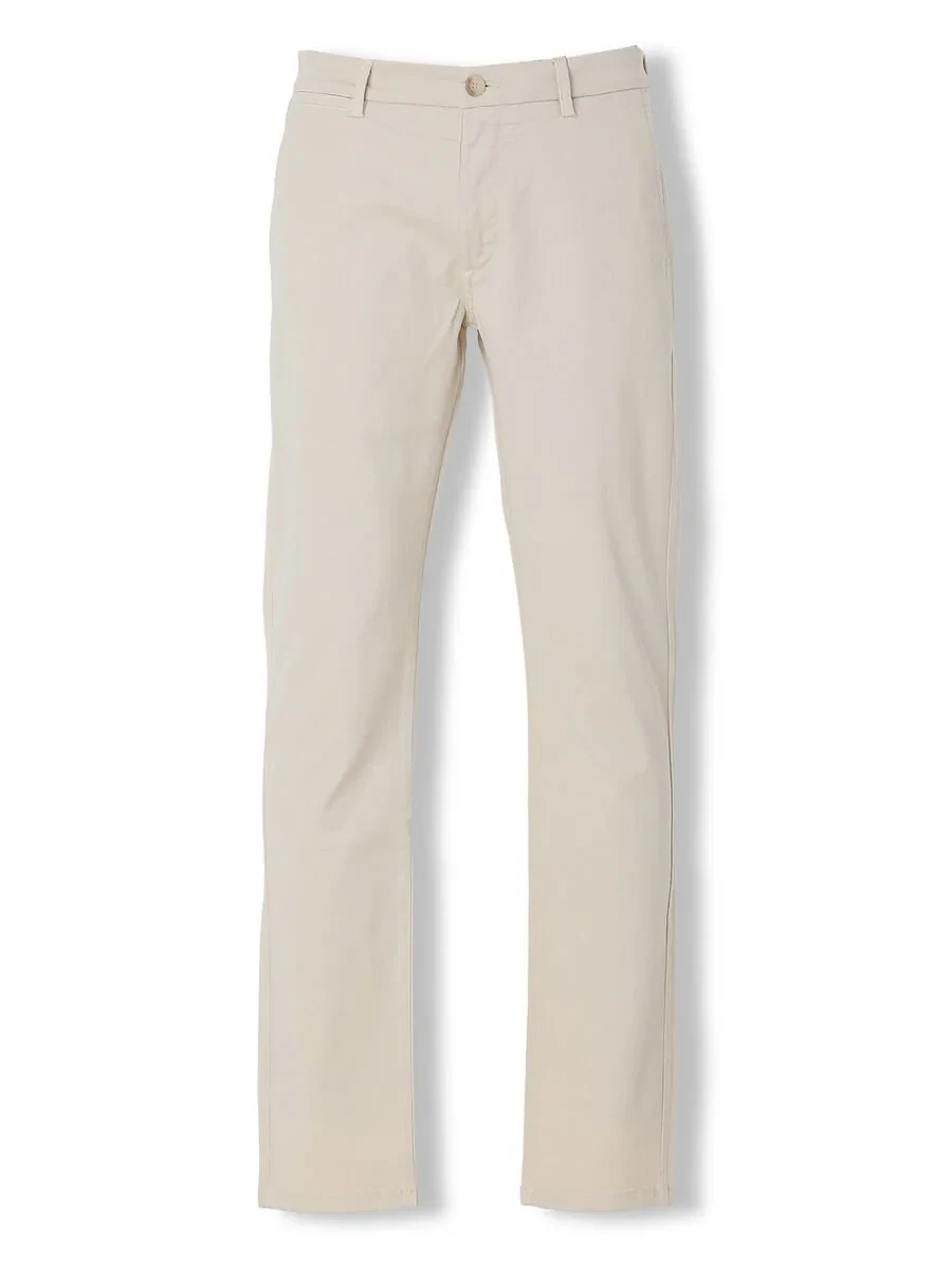 Beige Weaving Regular Fit Casual Cotton Blended Trousers - 6