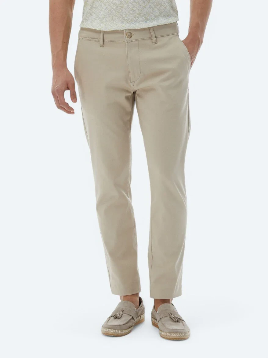 Beige Weaving Regular Fit Casual Cotton Blended Trousers - 2