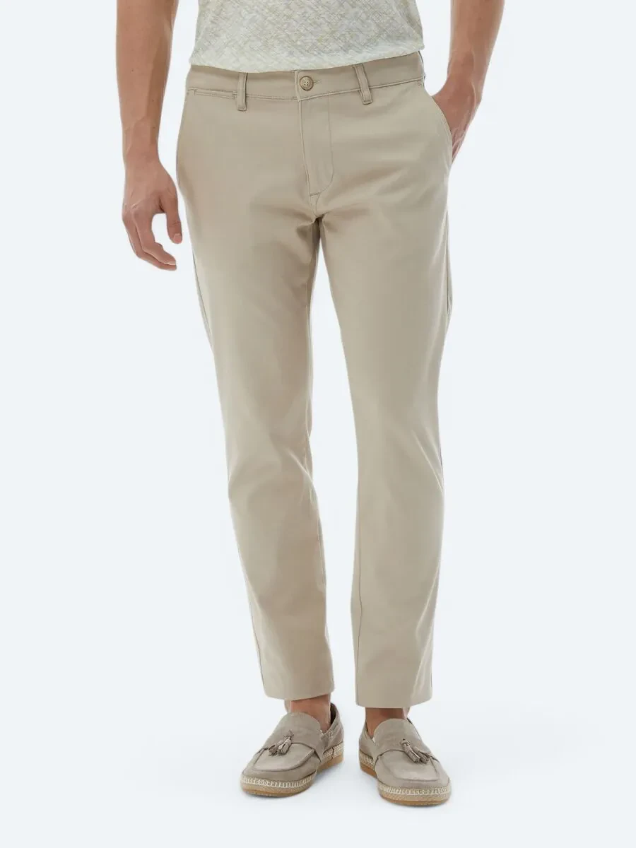 Beige Weaving Regular Fit Casual Cotton Blended Trousers - 2