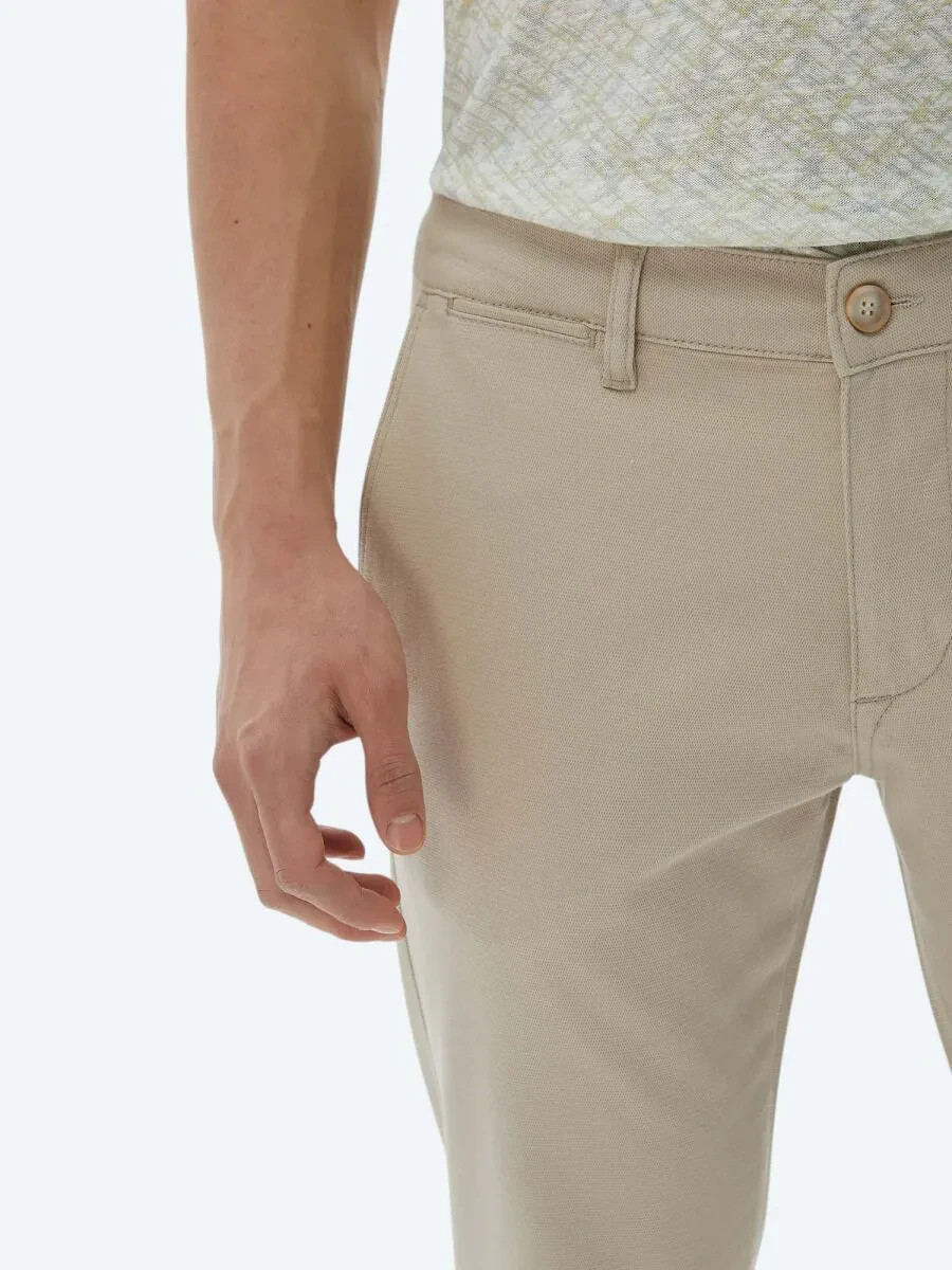 Beige Weaving Regular Fit Casual Cotton Blended Trousers - 4