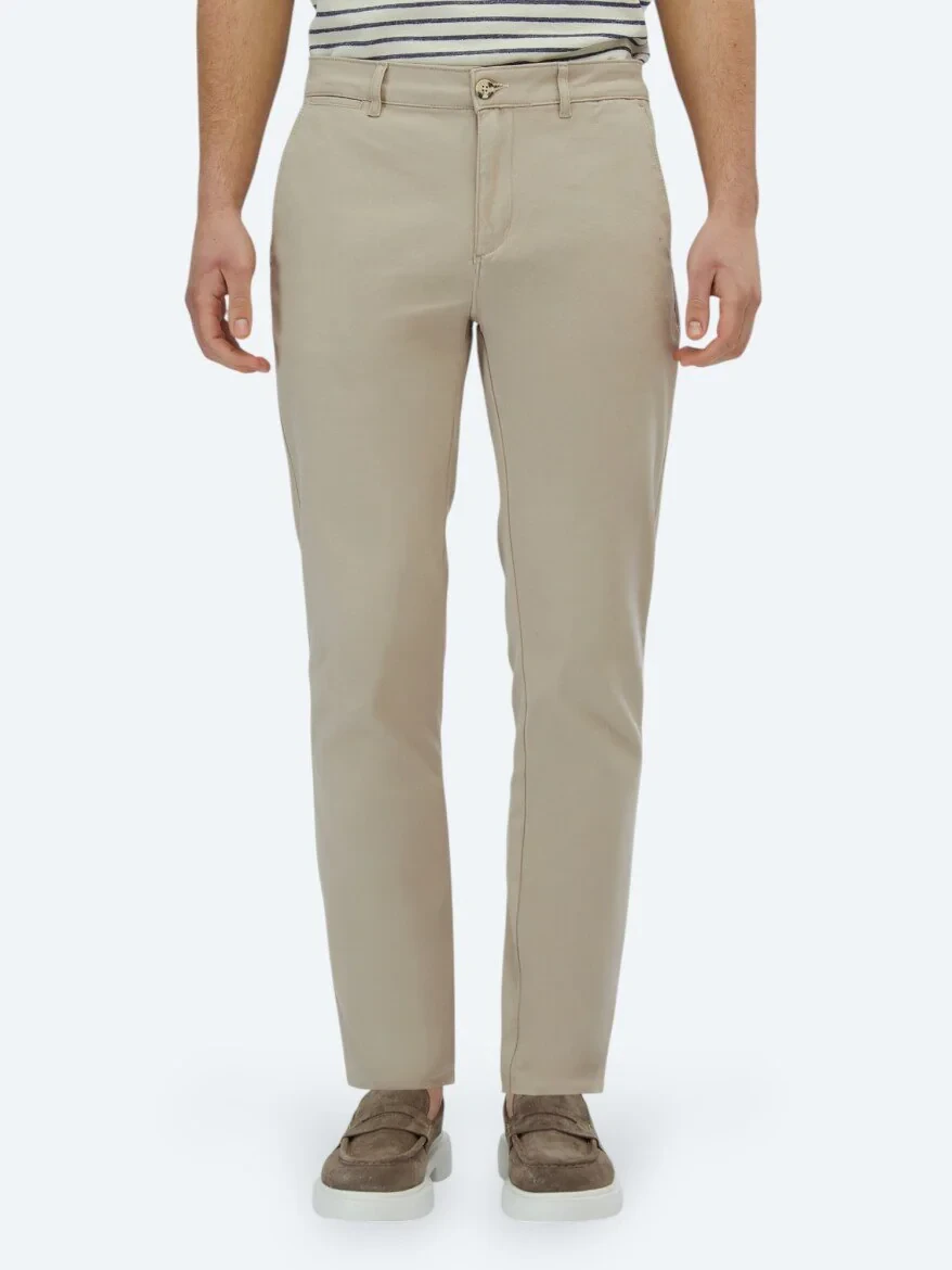 Beige Weaving Regular Fit Casual Cotton Blended Trousers - 2