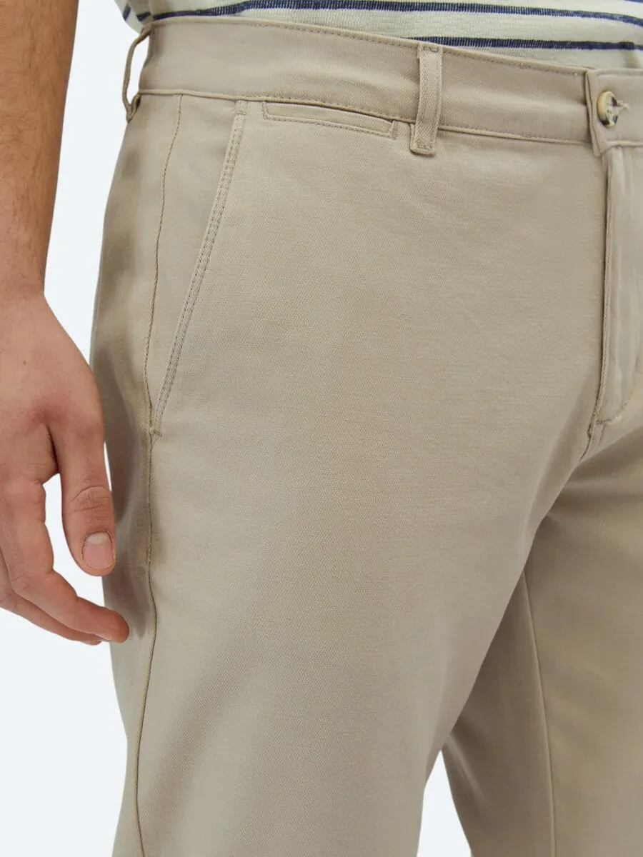 Beige Weaving Regular Fit Casual Cotton Blended Trousers - 4