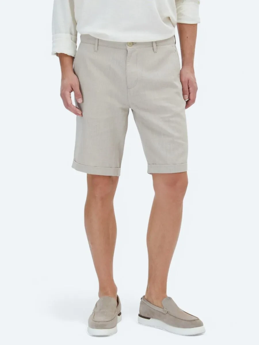 Beige Weaving Slim Fit Casual Bermuda - 2