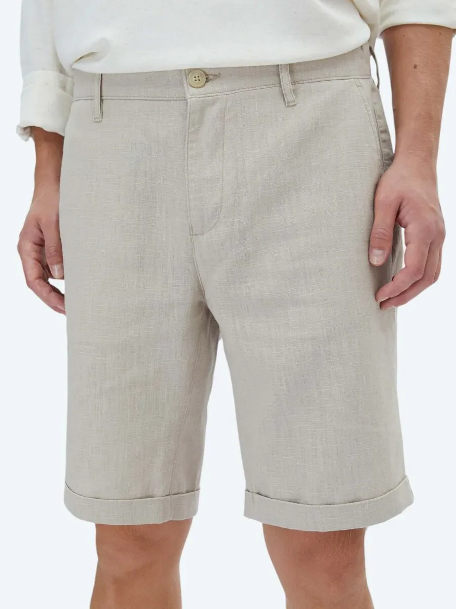 Beige Weaving Slim Fit Casual Bermuda - 3