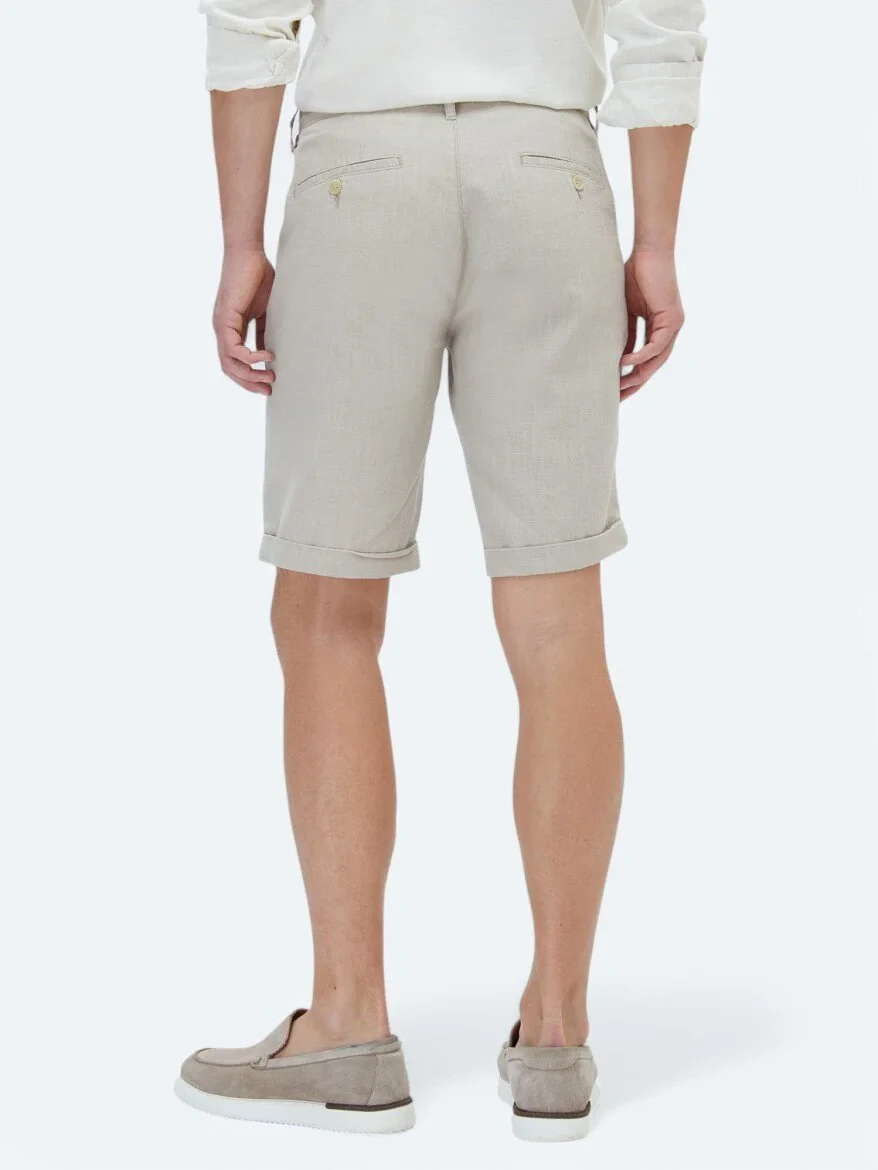 Beige Weaving Slim Fit Casual Bermuda 