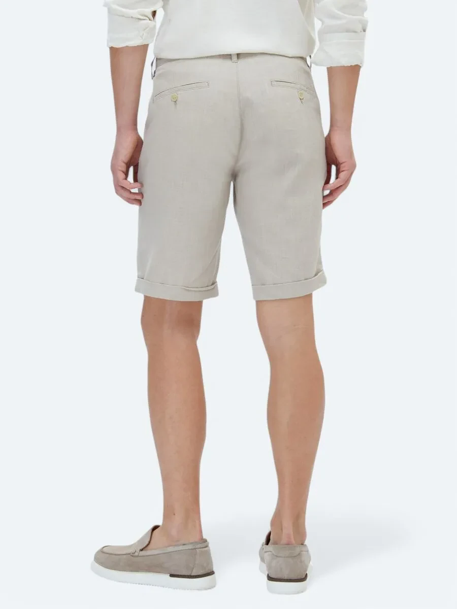 Beige Weaving Slim Fit Casual Bermuda - 4