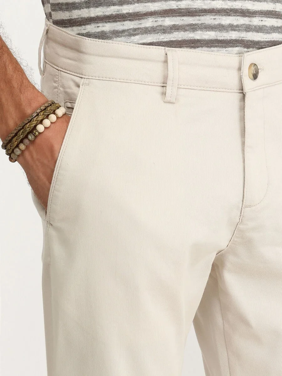 Beige Weaving Slim Fit Casual Cotton Blended Trousers - 4
