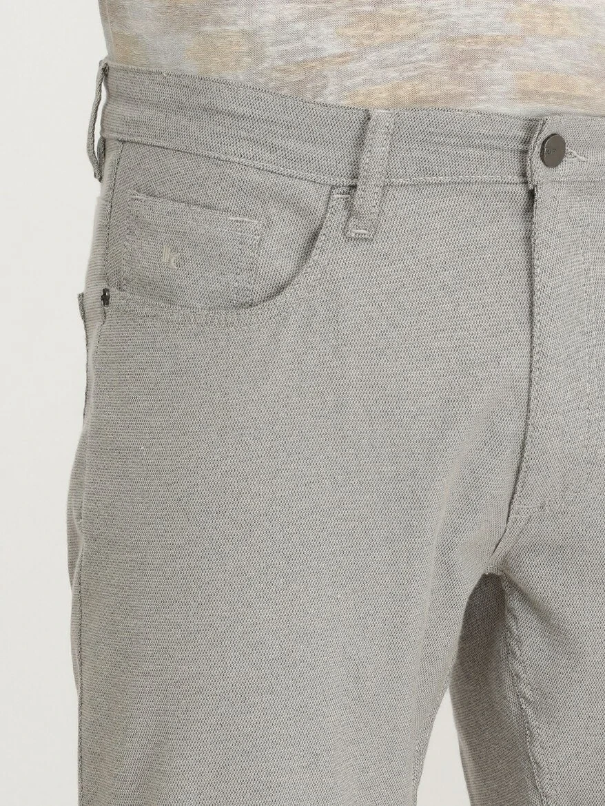 Beige Weaving Slim Fit Casual Cotton Blended Trousers - 3