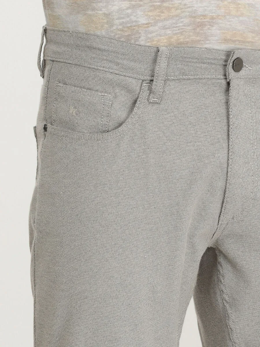 Beige Weaving Slim Fit Casual Cotton Blended Trousers - 3