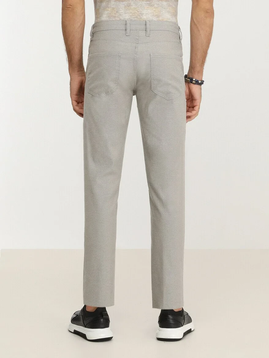 Beige Weaving Slim Fit Casual Cotton Blended Trousers 