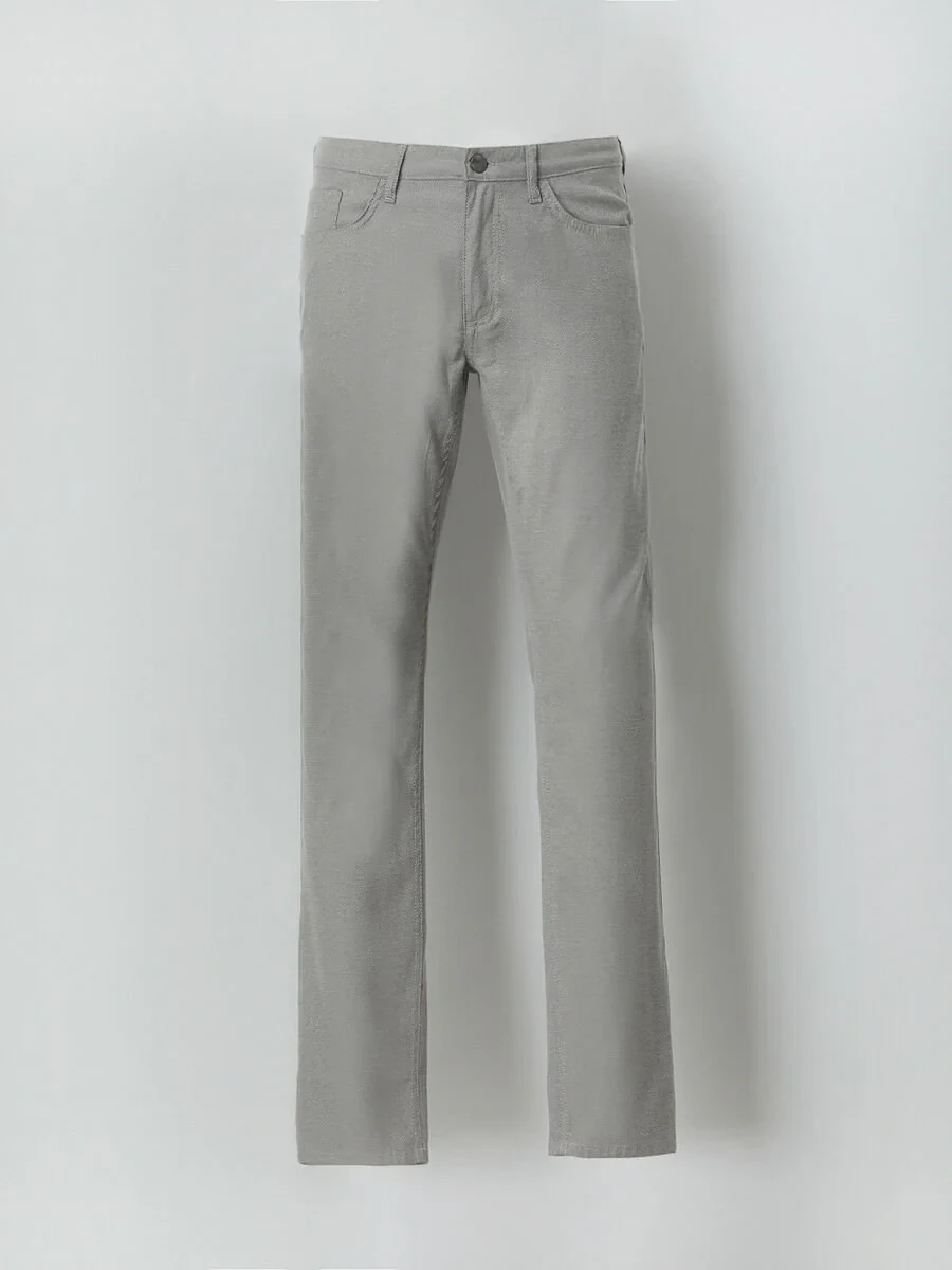 Beige Weaving Slim Fit Casual Cotton Blended Trousers - 5