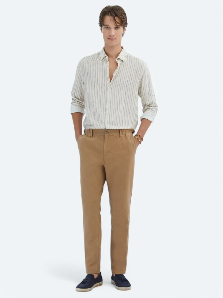Bej Baskılı Regular Fit Dokuma Casual Gömlek - 2