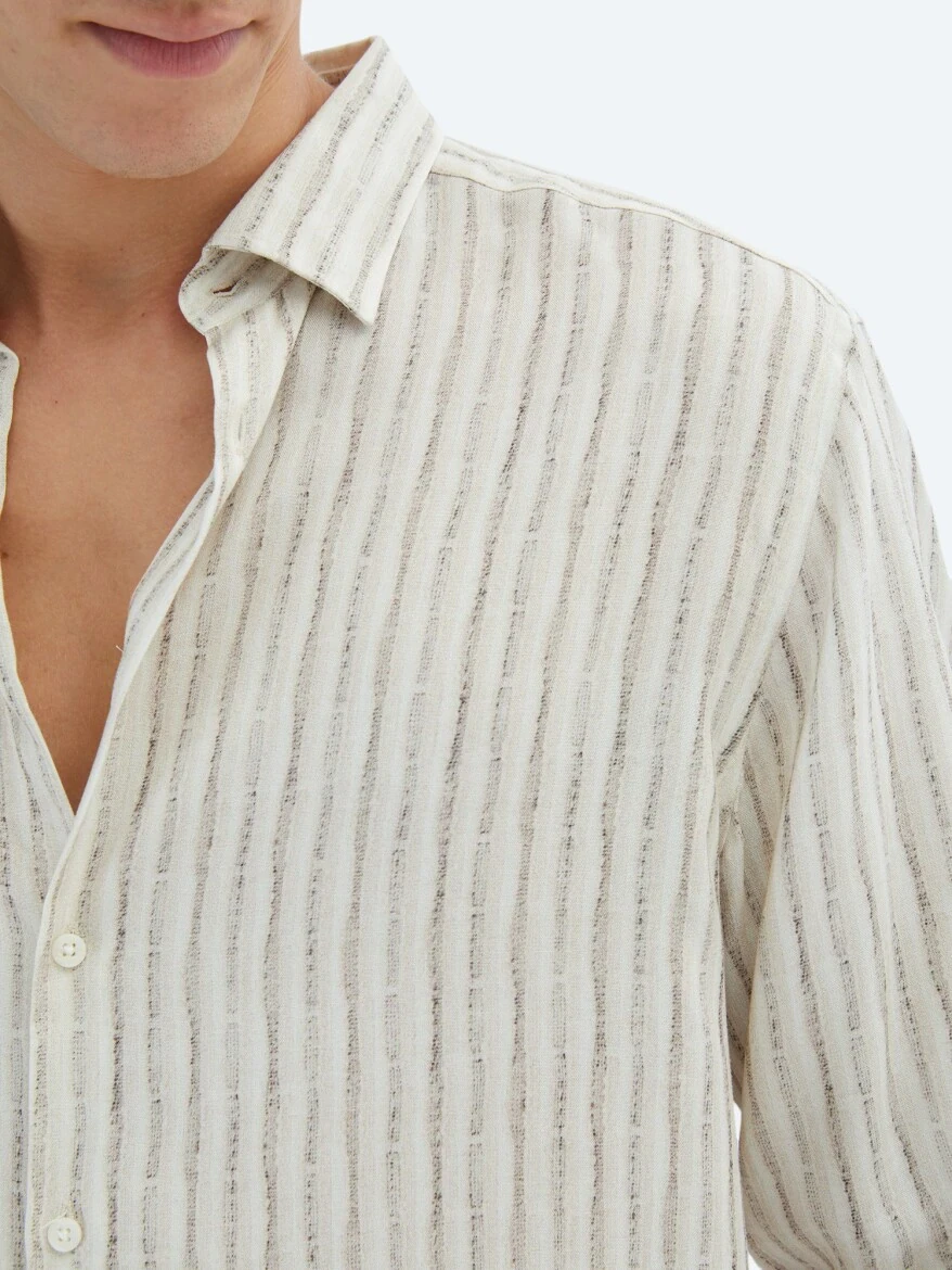 Bej Baskılı Regular Fit Dokuma Casual Gömlek - 6