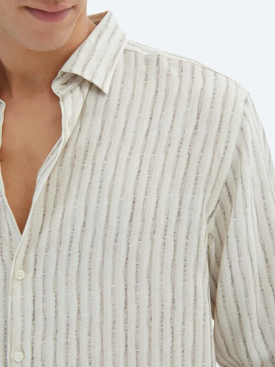 Bej Baskılı Regular Fit Dokuma Casual Gömlek - 6