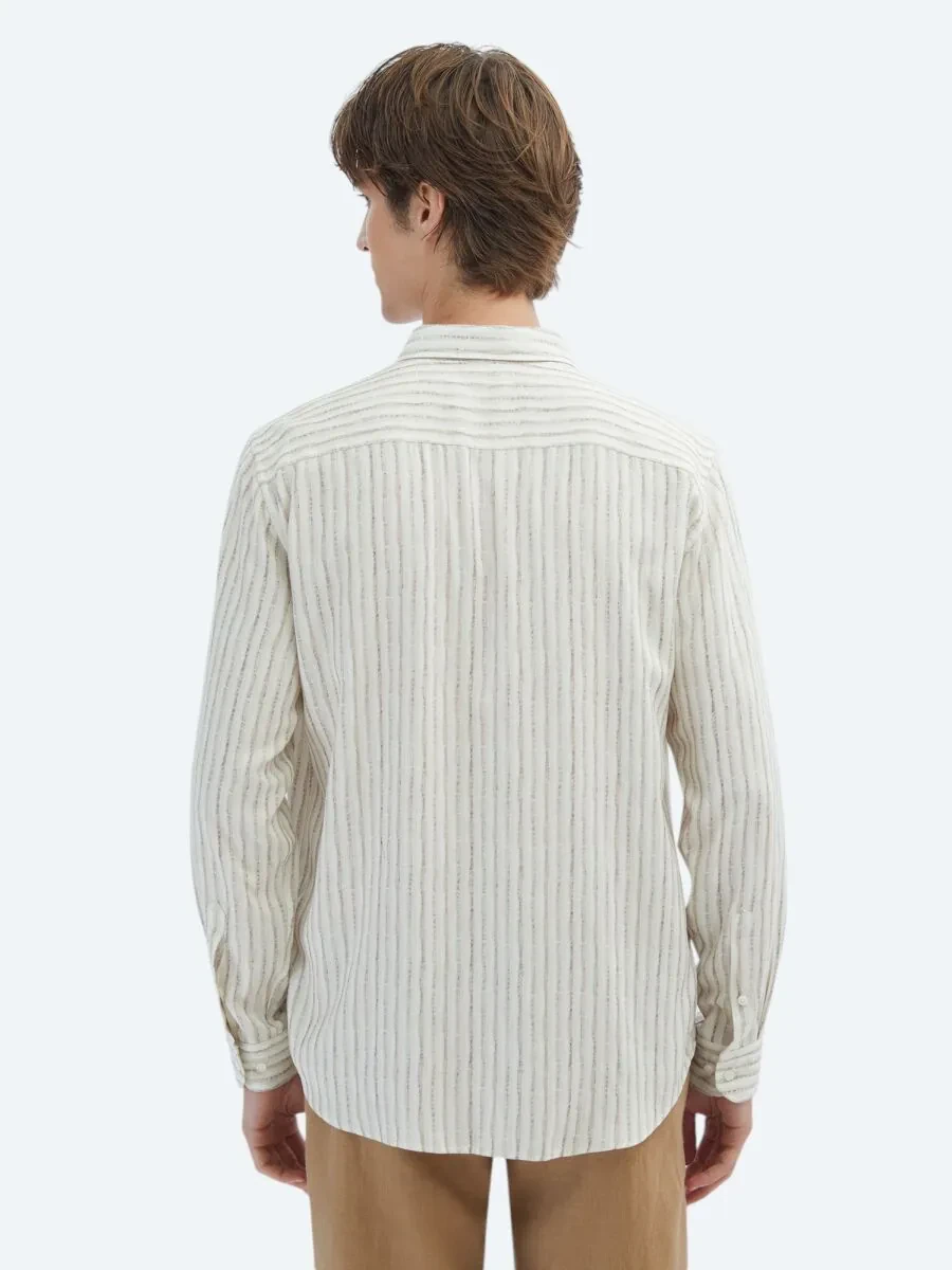 Bej Baskılı Regular Fit Dokuma Casual Gömlek - 7