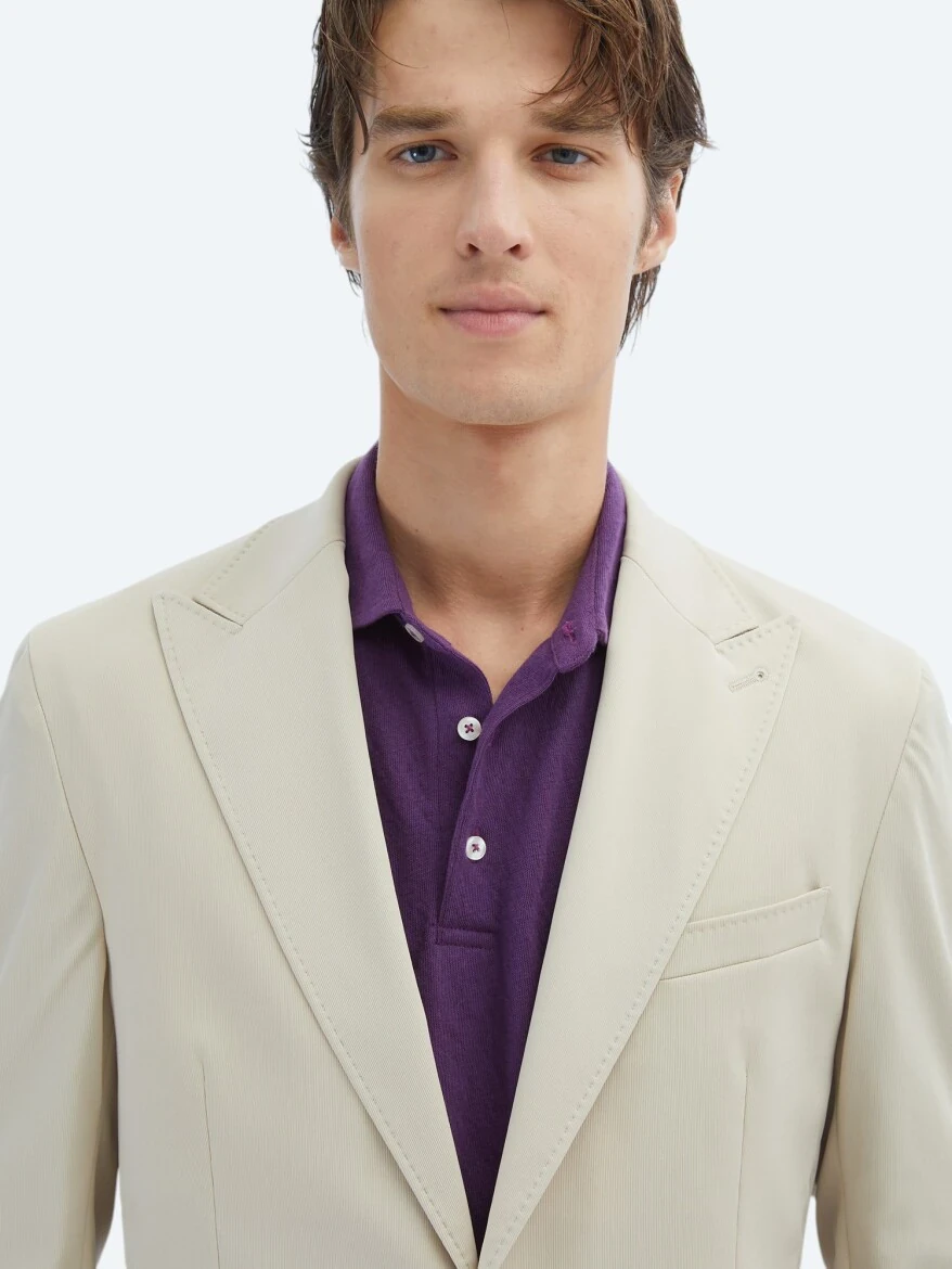 Bej Desenli Modern Fit Ceket - 4