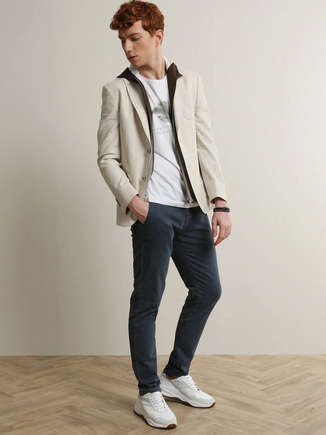 Bej Desenli Modern Fit Pamuk Karışımlı Ceket - 1