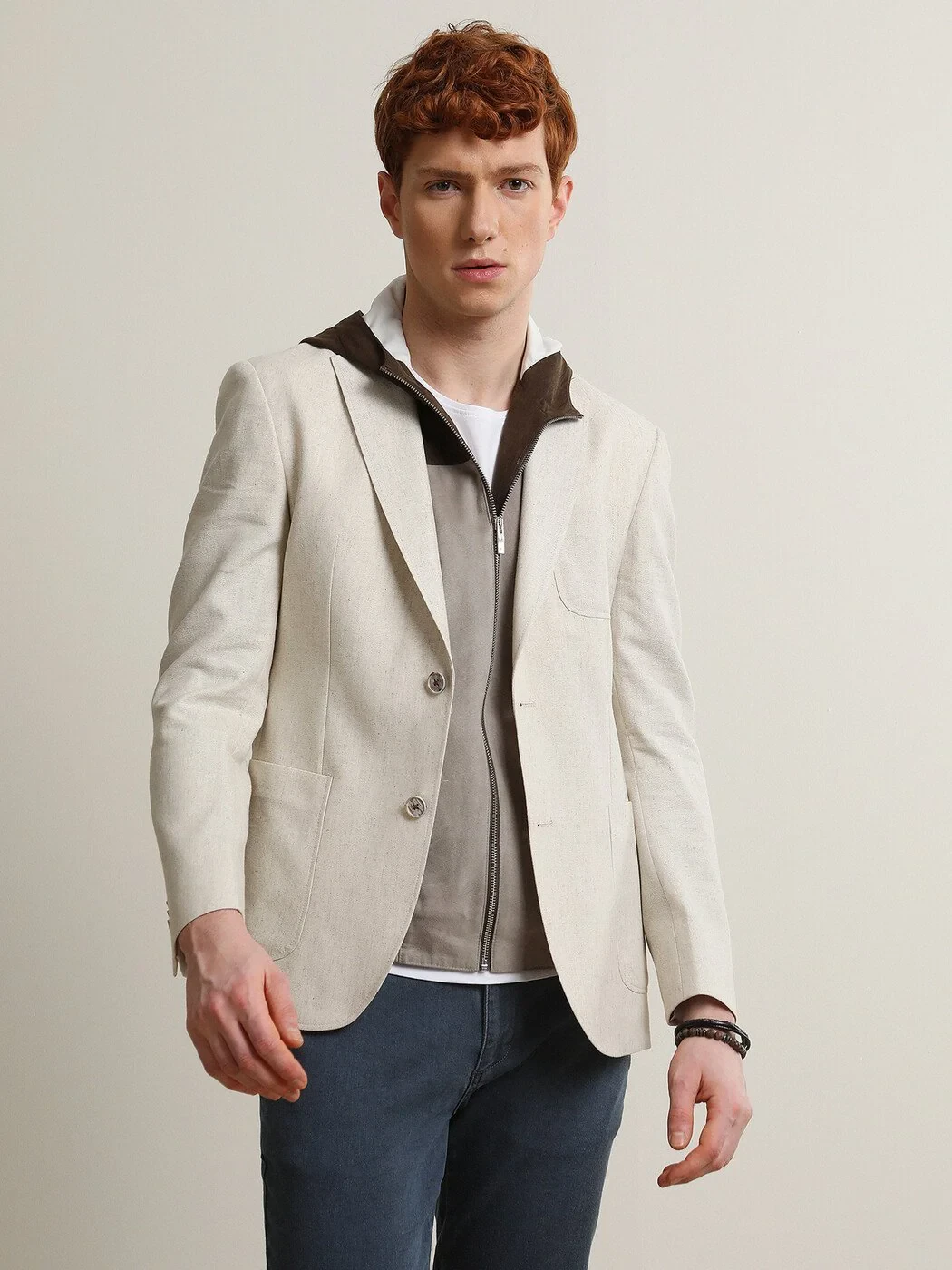 Bej Desenli Modern Fit Pamuk Karışımlı Ceket - 2