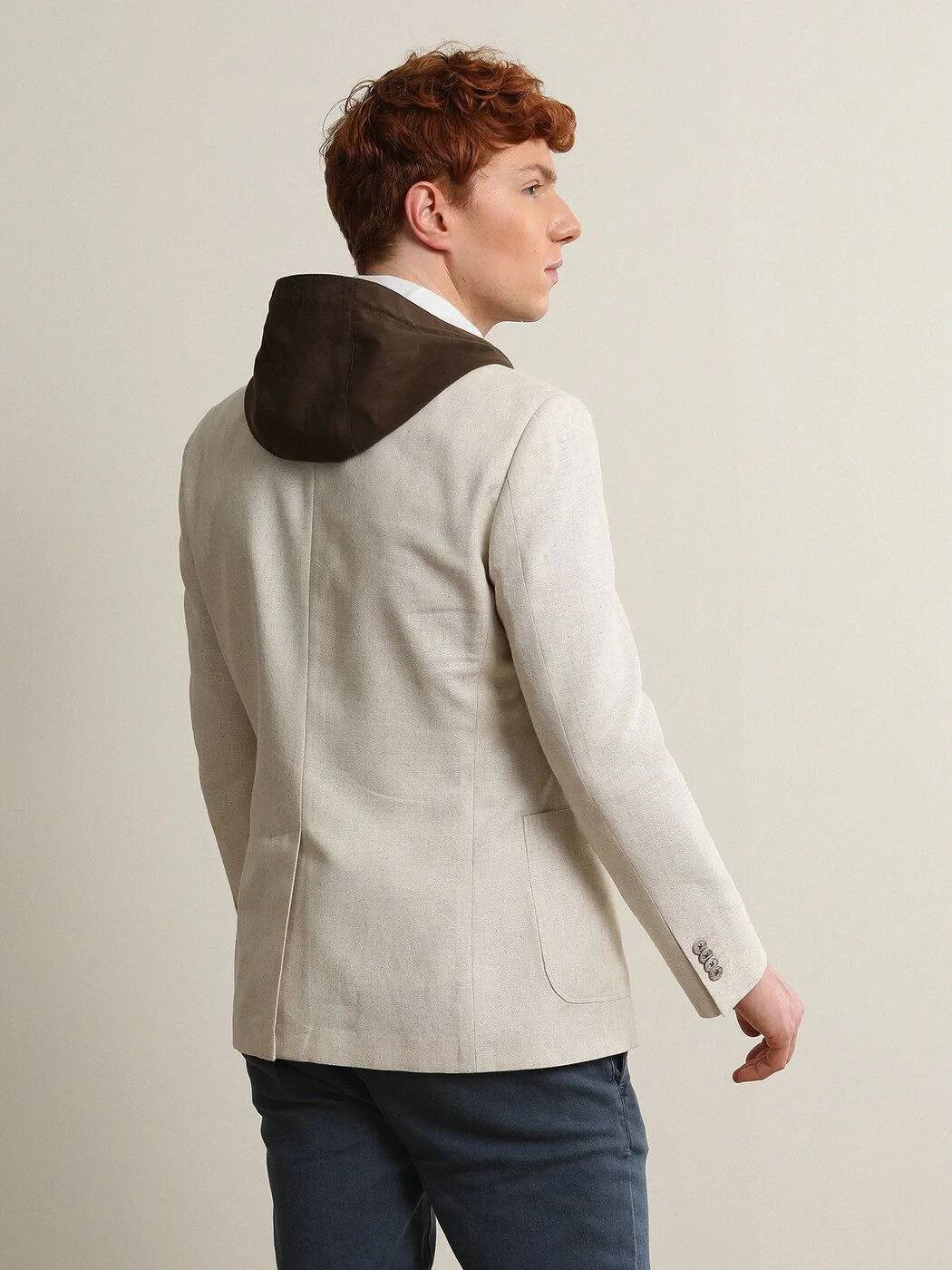 Bej Desenli Modern Fit Pamuk Karışımlı Ceket - 5