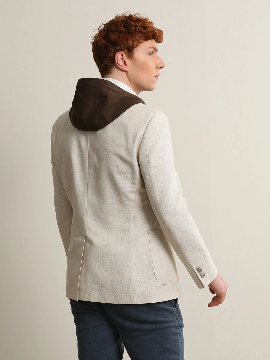 Bej Desenli Modern Fit Pamuk Karışımlı Ceket - 5
