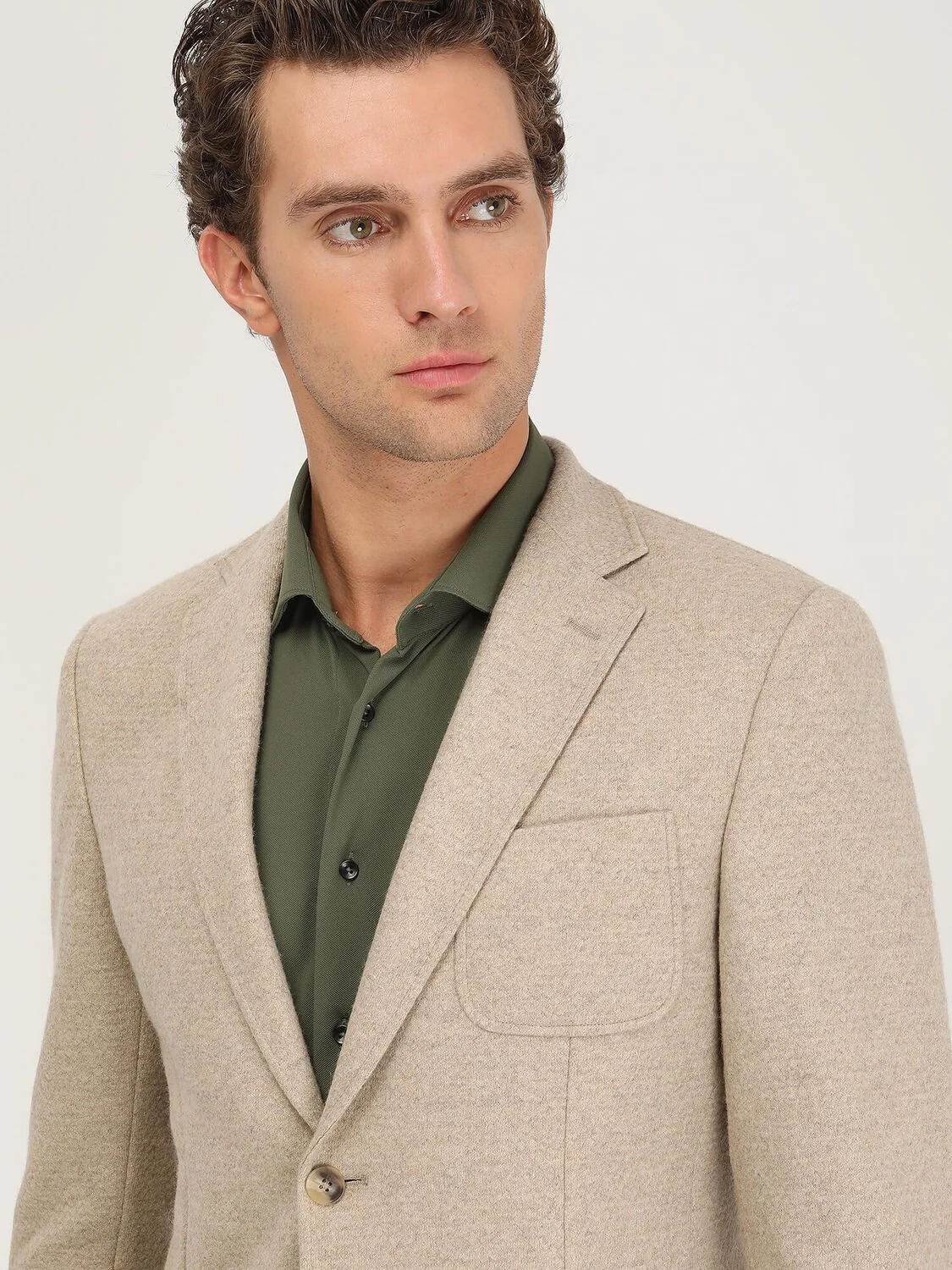Bej Desenli Modern Fit Yün Karışımlı Örme Ceket - 3
