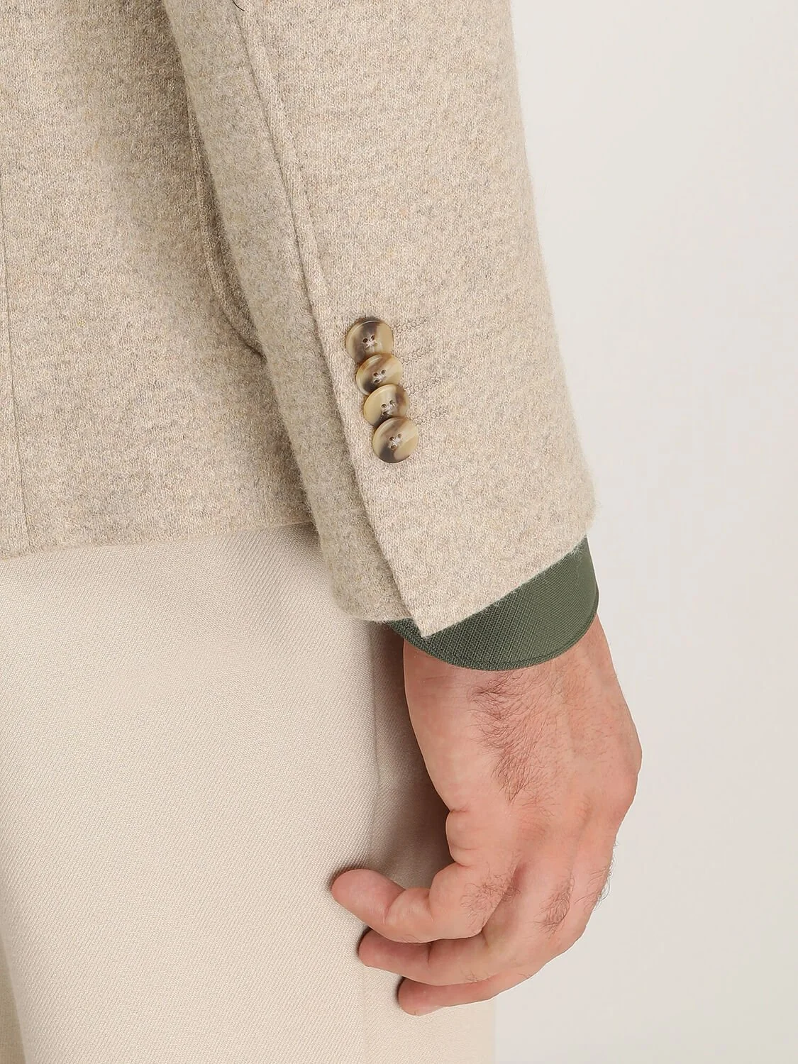 Bej Desenli Modern Fit Yün Karışımlı Örme Ceket - 6