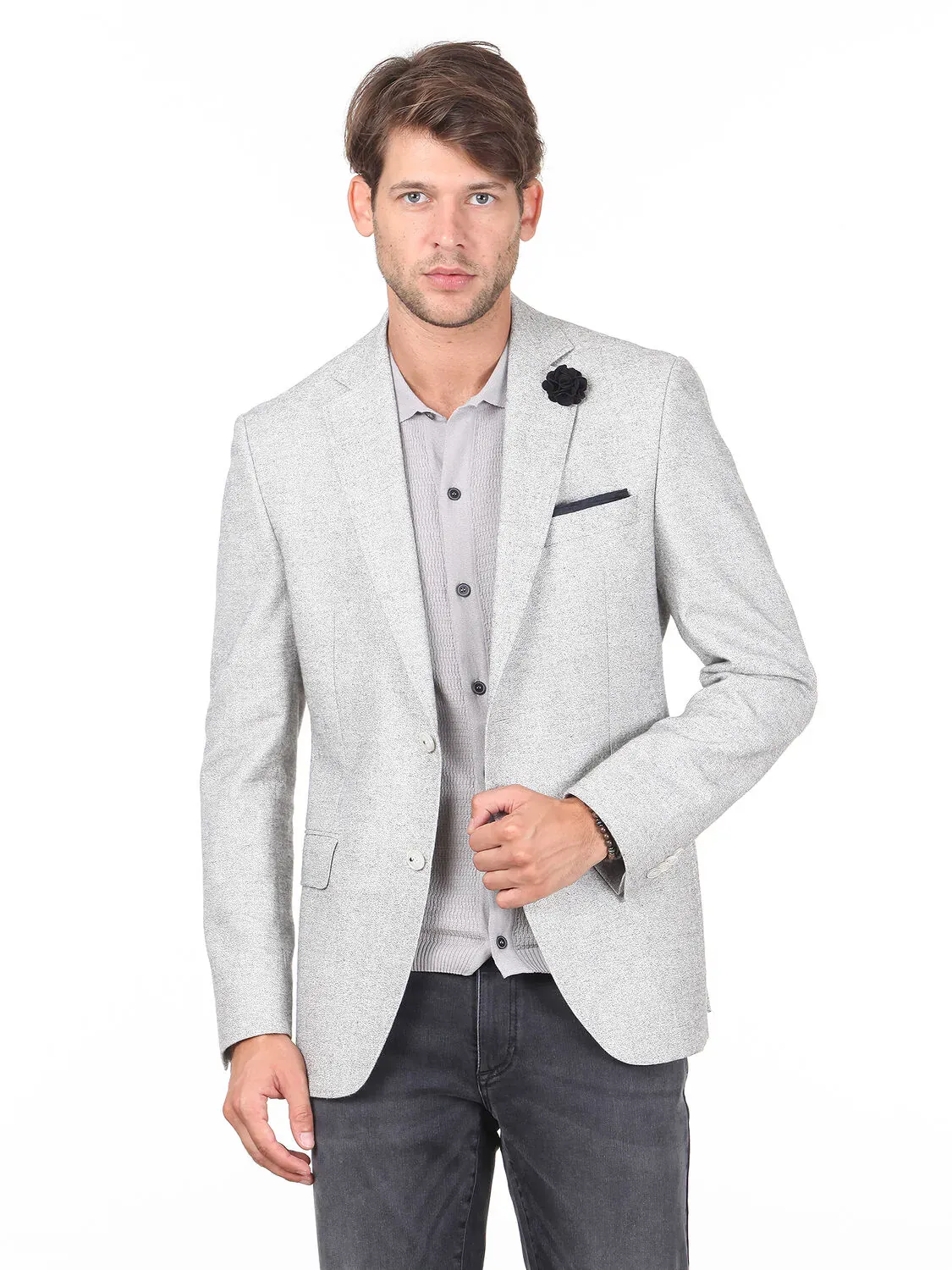 Bej Desenli Regular Fit Ceket - 1