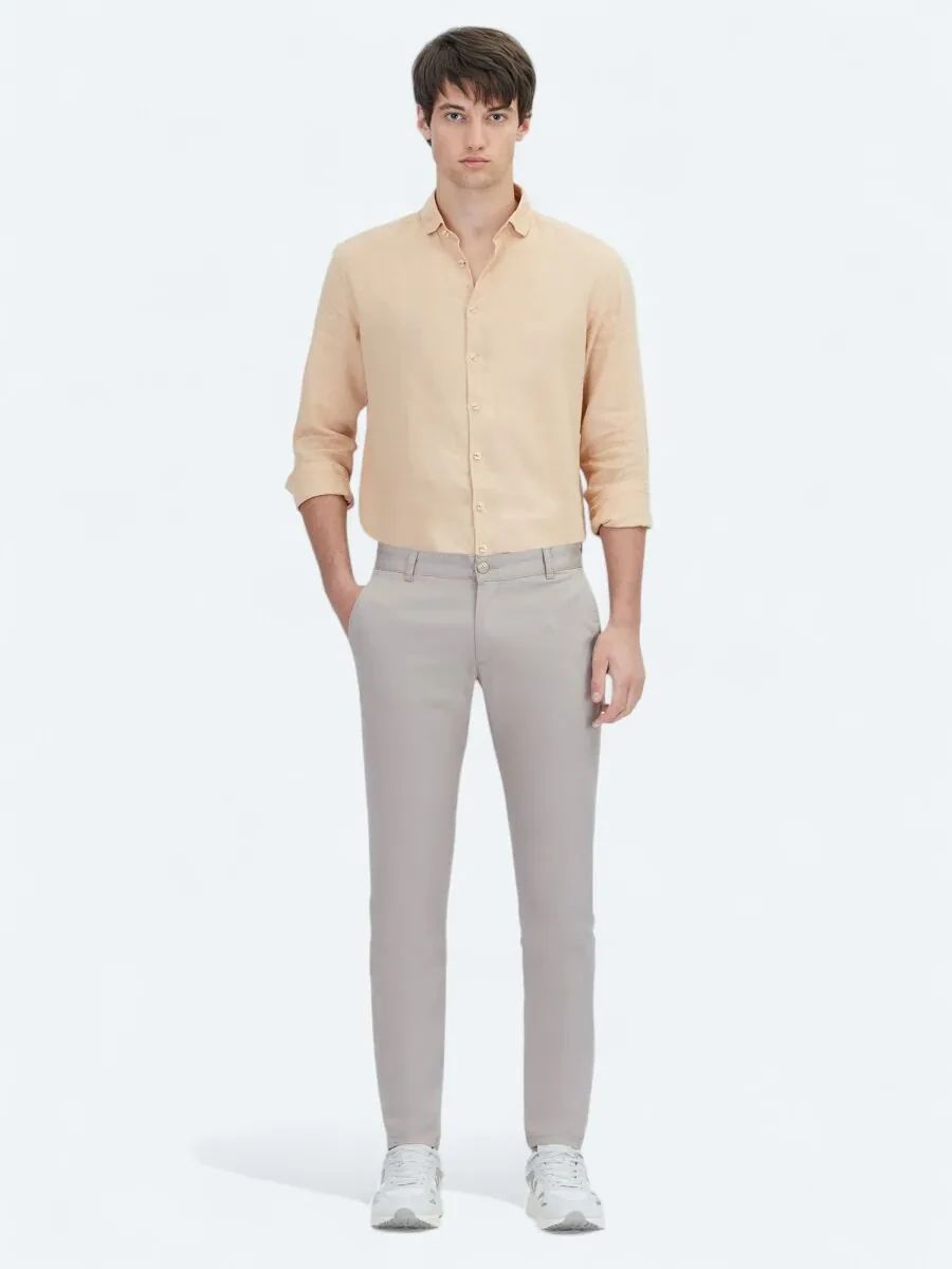 Bej Dokuma Casual Pamuk Karışımlı Pantolon - 1